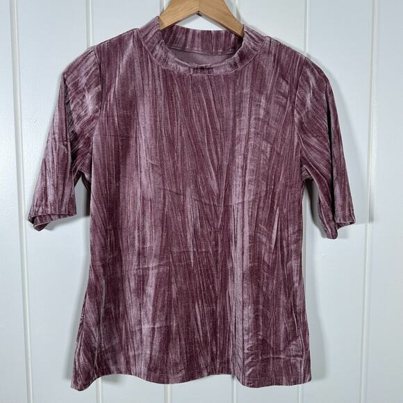 Anthropologie Pilcro Top Womens Medium Pink Velvet Mock Neck Short Sleeve - Picture 1 of 5